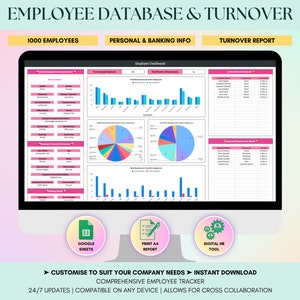 Employee Database & Turnover Analysis Report Spreadsheet, HR Dashboard, Google Sheets, Digital Human Resource Tool, Staff Management System