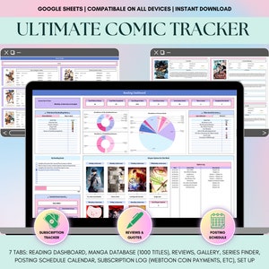Foglio di calcolo del diario di lettura digitale, Tracker di libri, Fumetti, Manga, Fanfiction su Fogli Google, Elenco di recensioni e citazioni, Organizzazione della biblioteca