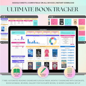 Diario di lettura digitale Fogli Google Tracker di libri, Biblioteca digitale personale, Regalo per gli amanti dei libri, Registro della raccolta di libri, Sfida di lettura quotidiana