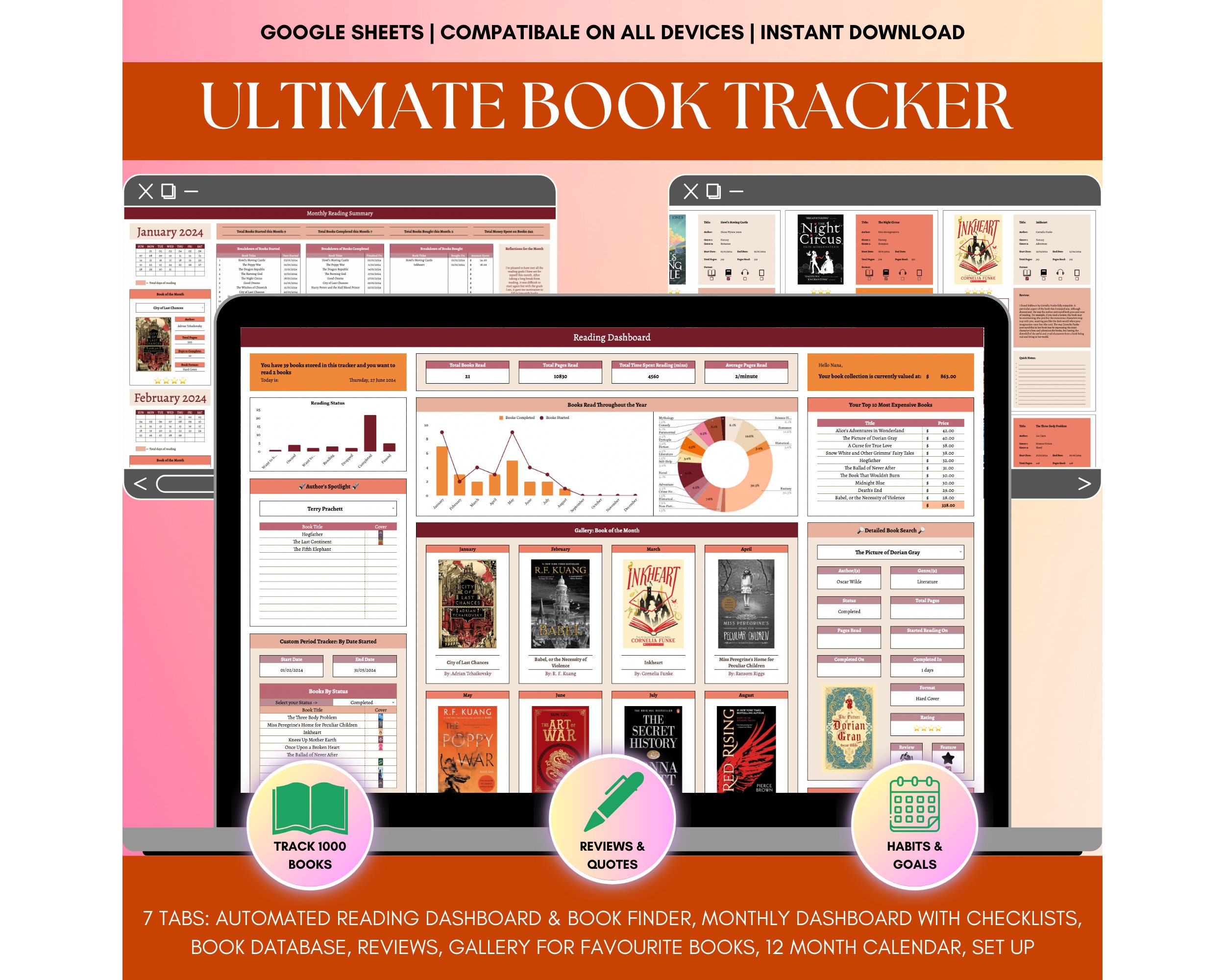 Book Tracker & Reading List on Google Sheets, Personal Digital Library ...