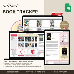 Book Tracker Google Sheets, Reading Log Digital Journal, Personal Library Spreadsheet, TBR List Planner, Reader Gifts, Book Quotes & Review