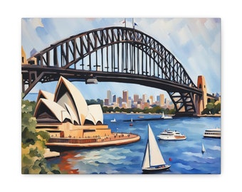 オーストラリア　シドニー風景　絵画　水彩画　原画 シドニー・ハーバー・ブリッジの水彩画：オーストラリアの都市景観