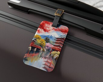 Mount Fuji Japan Luggage Tag, Japanese Travel Gift, Mt Fuji Watercolor Bag Tag, Zen Travel Accessory, Tokyo Souvenir, Japan Vacation Gift