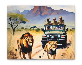 African Safari Watercolor Canvas Print, Wildlife Wall Art, Jungle Animal Home Decor, Africa Travel Gift, Safari Nursery Art