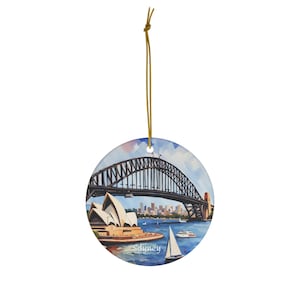 Sydney Opera House-prydnad, Australiens silhuett akvarell keramisk julprydnad, Sydney Harbour Bridge-present, australisk souvenir
