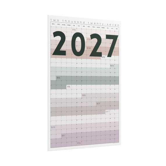 2027 Calendar Poster | Monday Start | Wall Calendar, Year-at-a-Glance