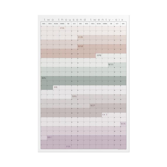 2026 Calendar Poster | Monday Start | Wall Calendar, Year-at-a-Glance