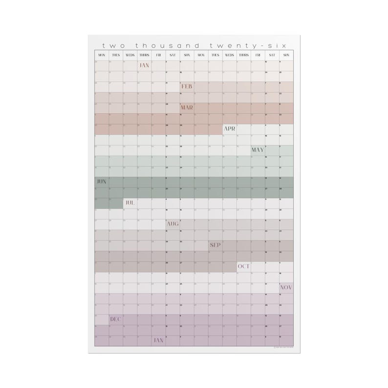 Kalenderposter 2026 | Maandagstart | Wandkalender, jaar in één oogopslag Desert Bloom