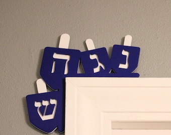 Hanukkah Dreidel  Door Corner| Can be used either Left or Right | Blue and White Gloss Finish