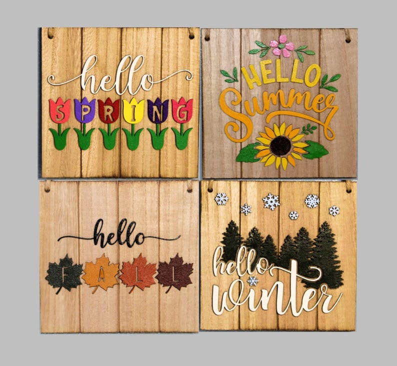 Seasonal Wood Slat Signs - Jute Rope Hangar - 7x7