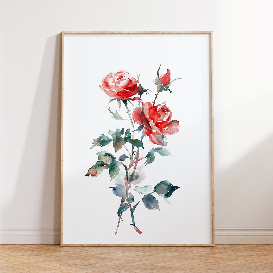 Red Roses Watercolor Poster, Digital Download, Watercolor Art, Wall Art ...