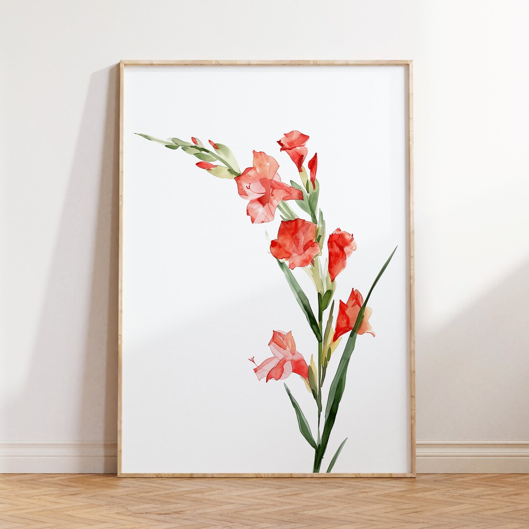 Red Gladioli Watercolor Poster, Digital Download, Watercolor Art, Wall ...