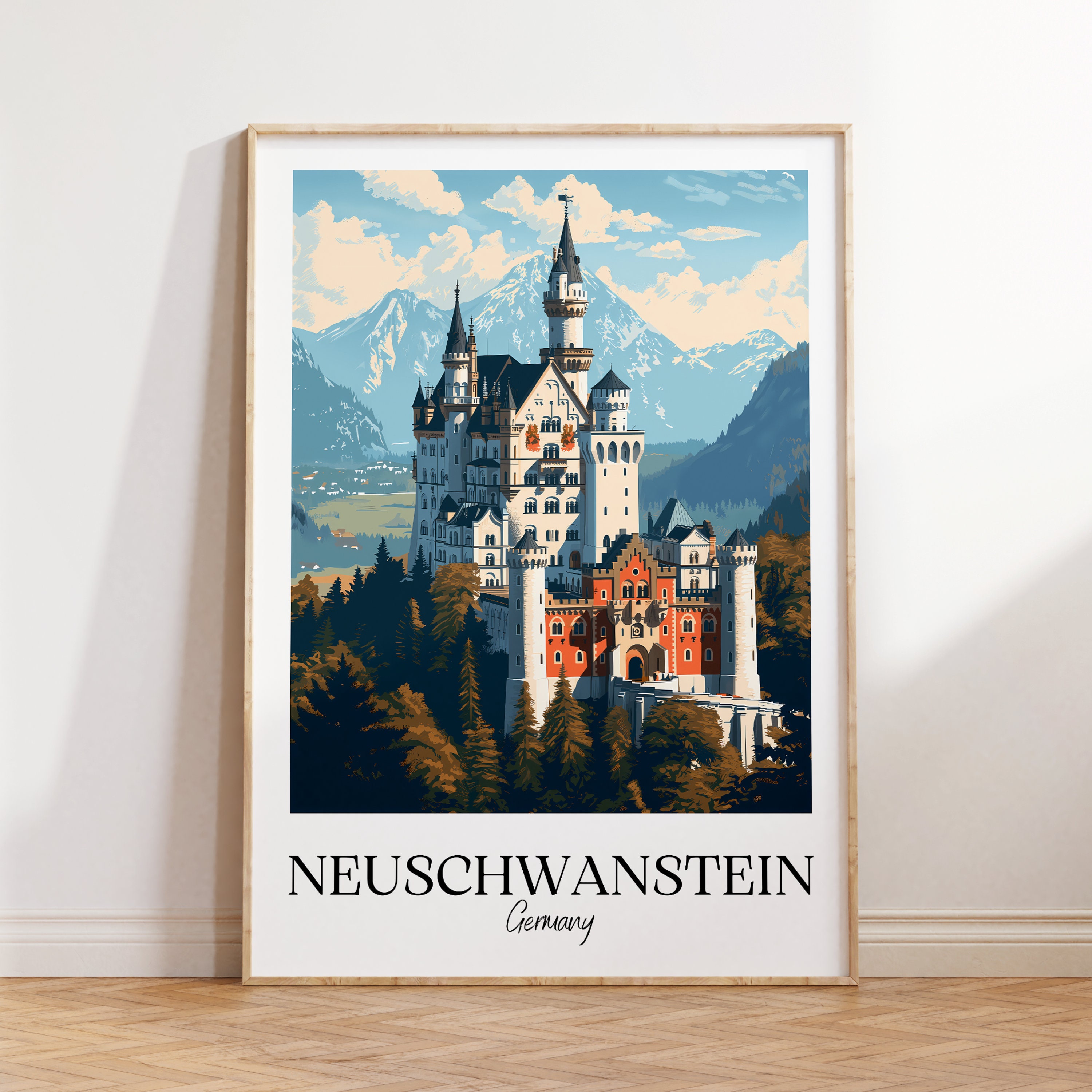 Neuschwanstein castle print, Neuschwanstein travel poster, Germany travel gift, Neuschwanstein digital download, Germany poster