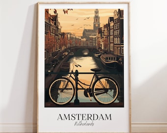 Amsterdam stadsprint, Amsterdam reisposter, Nederland reiscadeau, Amsterdam digitale download, Nederland poster, Amsterdam cadeau