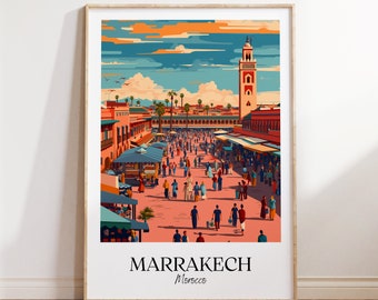 Impression de la ville de Marrakech, affiche de voyage de Marrakech, cadeau de voyage au Maroc, téléchargement numérique de Marrakech, affiche du Maroc, cadeau de Marrakech