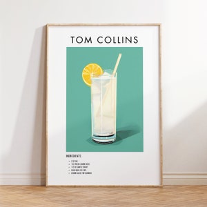 Tom Collins Poster, Cocktail Art, Bar Decor, Keuken Wall Art, Home Bar Print, Alcohol Wall Decor, Cadeau