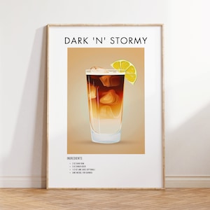 Dark &#39;N&#39; Stormy Poster, Cocktail Art, Printable Wall Decor, Bar Decor, Kitchen Wall Art, Home Bar Print, Alcohol Wall Decor, Gift