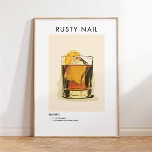 Cartel de uñas oxidadas, arte de cócteles, decoración de bar, arte de pared de cocina, impresión de bar en casa, decoración de pared con alcohol, regalo