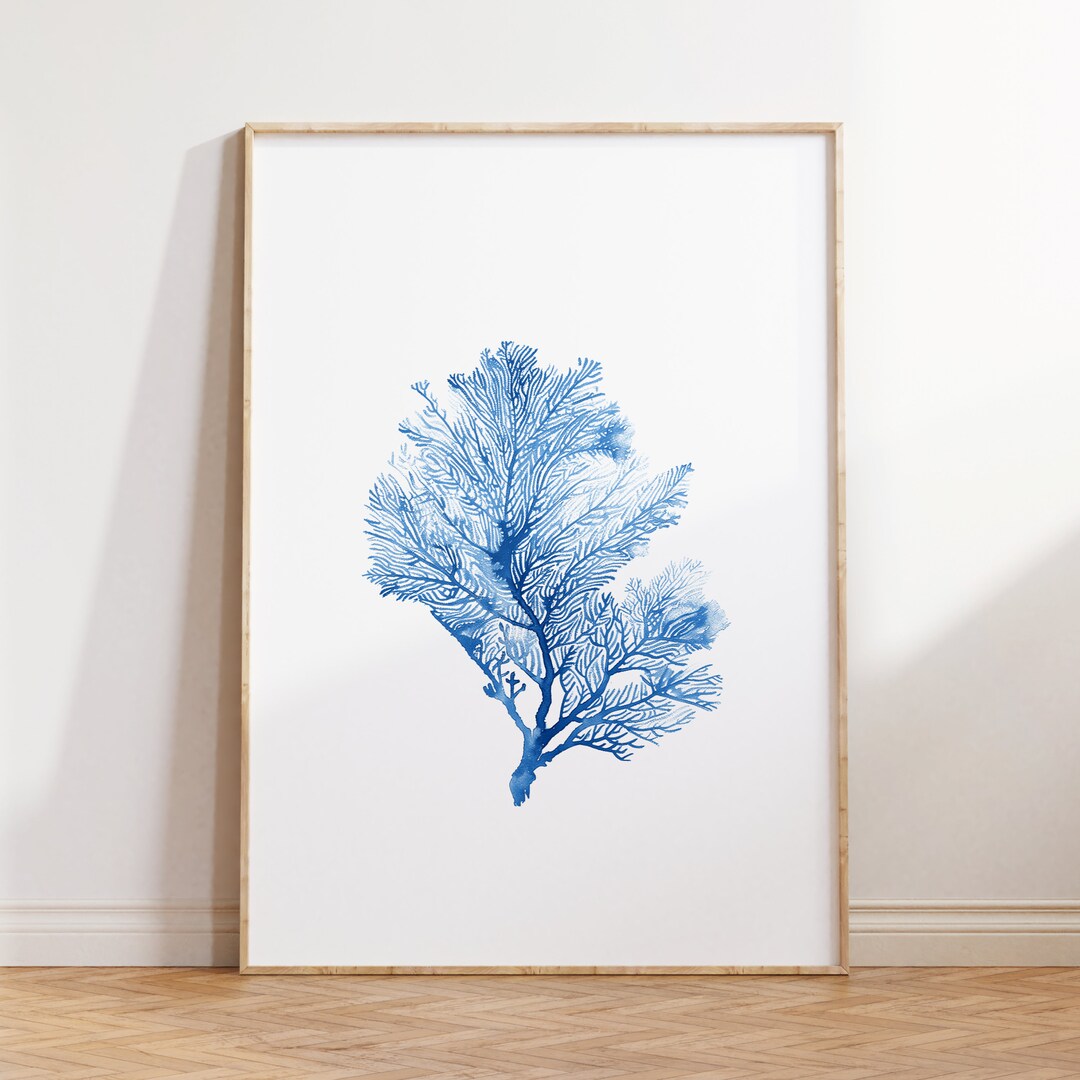View of Blue Sea Fan Coral Watercolor Poster, Digital Download, Watercolor Art ...