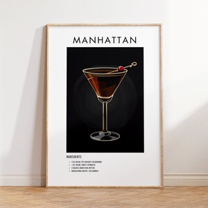 Manhattan Poster, Cocktail Art, Printable Wall Decor, Bar Decor, Kitchen Wall Art, Home Bar Print, Alcohol Wall Decor, Gift