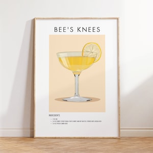 Cartel de rodillas de abeja, arte de cócteles, decoración de bar, arte de pared de cocina, impresión de bar en casa, decoración de pared con alcohol, regalo