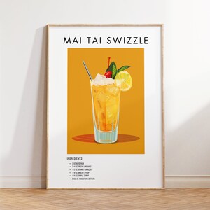 Mai Tai Swizzle Poster, Cocktail Art, Printable Wall Decor, Bar Decor, Kitchen Wall Art, Home Bar Print, Alcohol Wall Decor, Gift