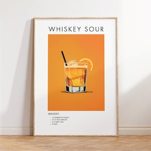 Whiskey Sour Cocktail Poster, Cocktail Art, Printable Wall Decor, Bar Decor, Kitchen Wall Art, Home Bar Print, Alcohol Wall Decor, Gift