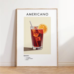 Americano Poster, Cocktail Art, Printable Wall Decor, Bar Decor, Kitchen Wall Art, Home Bar Print, Alcohol Wall Decor, Gift