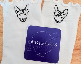 Custom Embroidered Pilates Socks – Choose Your Dog! | Non-Slip Grip Socks for Adults