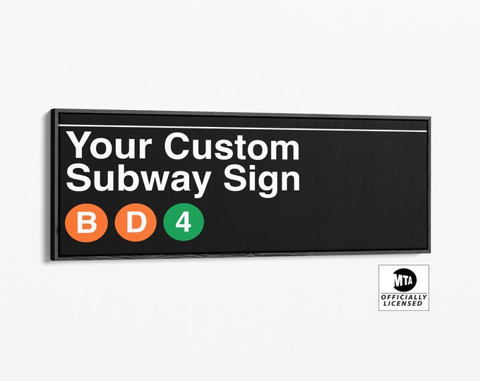 Personalized Subway Sign Canvas - Custom Name and Lines | Subway Home Decor | NYC Wall Art |Tall Rectangle Subway Sign