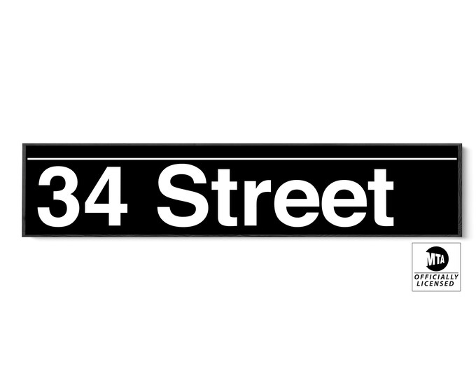 34 Street Subway Sign - NYC Subway Sign - Black and White New York City Subway Platform Sign