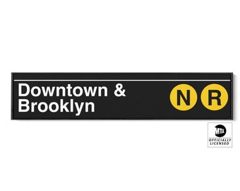 Downtown and Brooklyn Subway Sign - N R Train Lines - Narrow Version