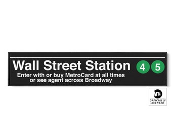 Wall Street Station Subway Sign - 4 5 Trains - Includes Metrocard descriptive Text - Narrow Version