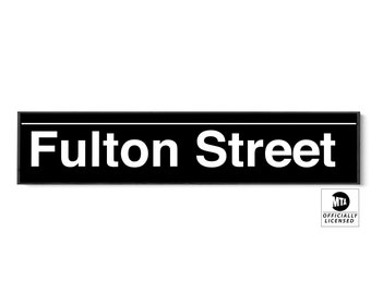 Fulton Street Subway Sign - NYC Subway Sign - Black and White New York City Subway Platform Sign