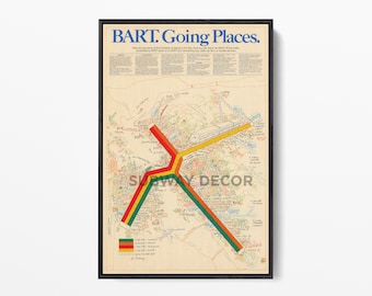 Vintage 1982 BART Map Print: San Francisco Bay Area Transit Poster