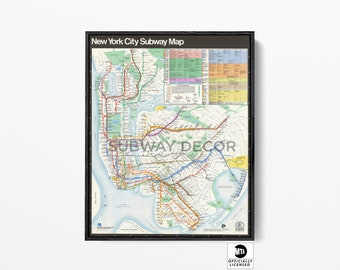 Vintage NYC Subway Map Print | Poster Print Map | Gallery Wrapped Canvas Map | Framed Canvas Print