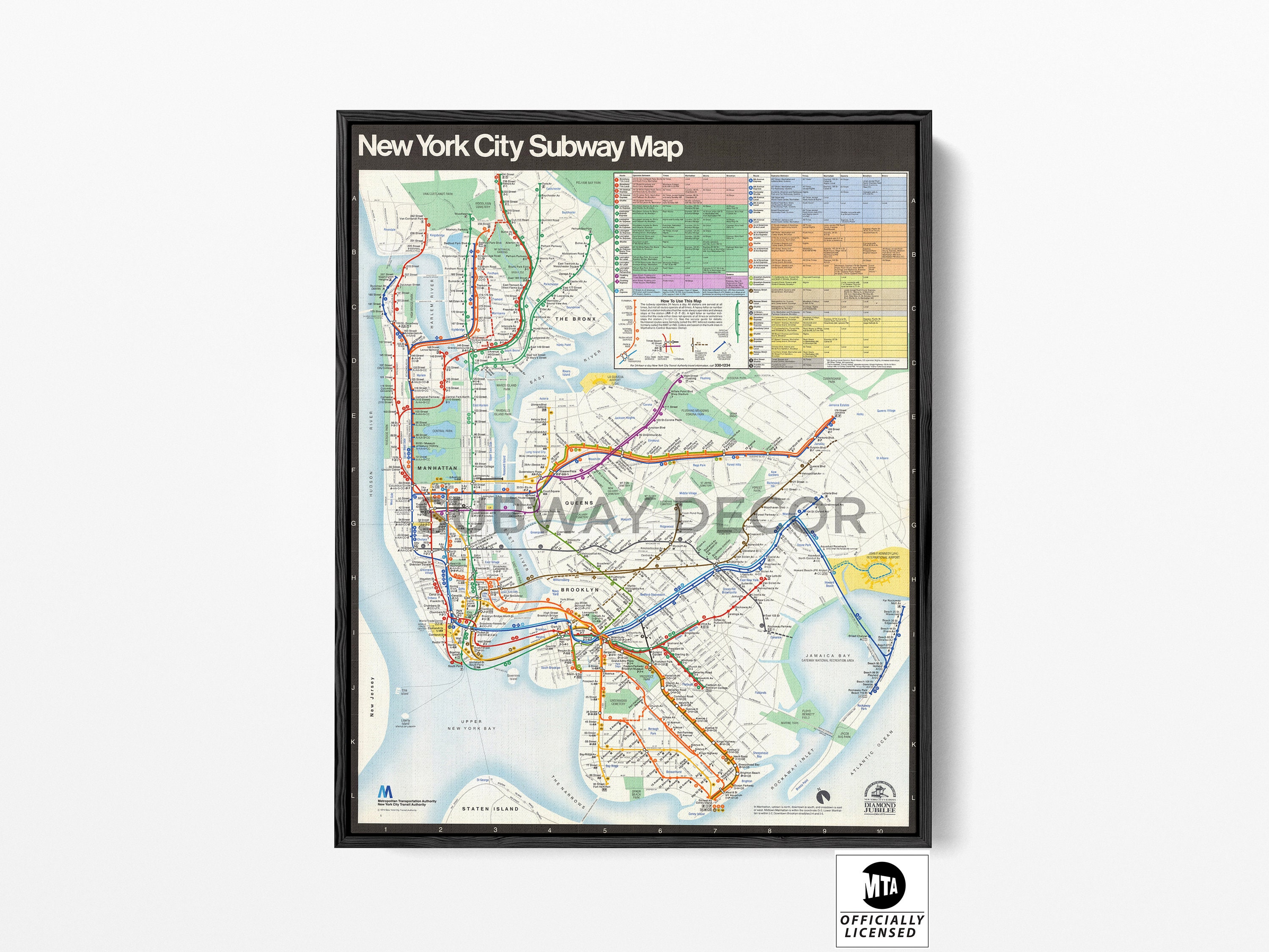 Vintage 1979 NYC Subway Map Art Print: Gallery Wrapped Canvas
