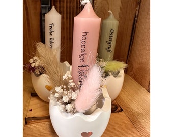 Osterei Kerzenhalter mit Blümchen und Osterkerze  Mitbringsel Geschenk Dekorieren Tischschmuck