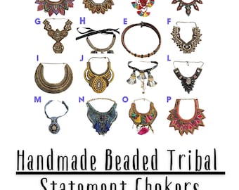 HANDMADE Artisan Boho Tribal Beaded Statement Necklaces ~7" diameter