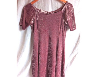 Vintage Y2K ANGIE Bubblegum Pink Velour Skater Mini Dress A-Line Coquette Size M