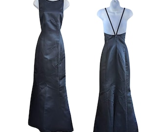 NWT Vintage 90s AMSALE Black Boatneck Trumpet Mermaid Gown Size 10