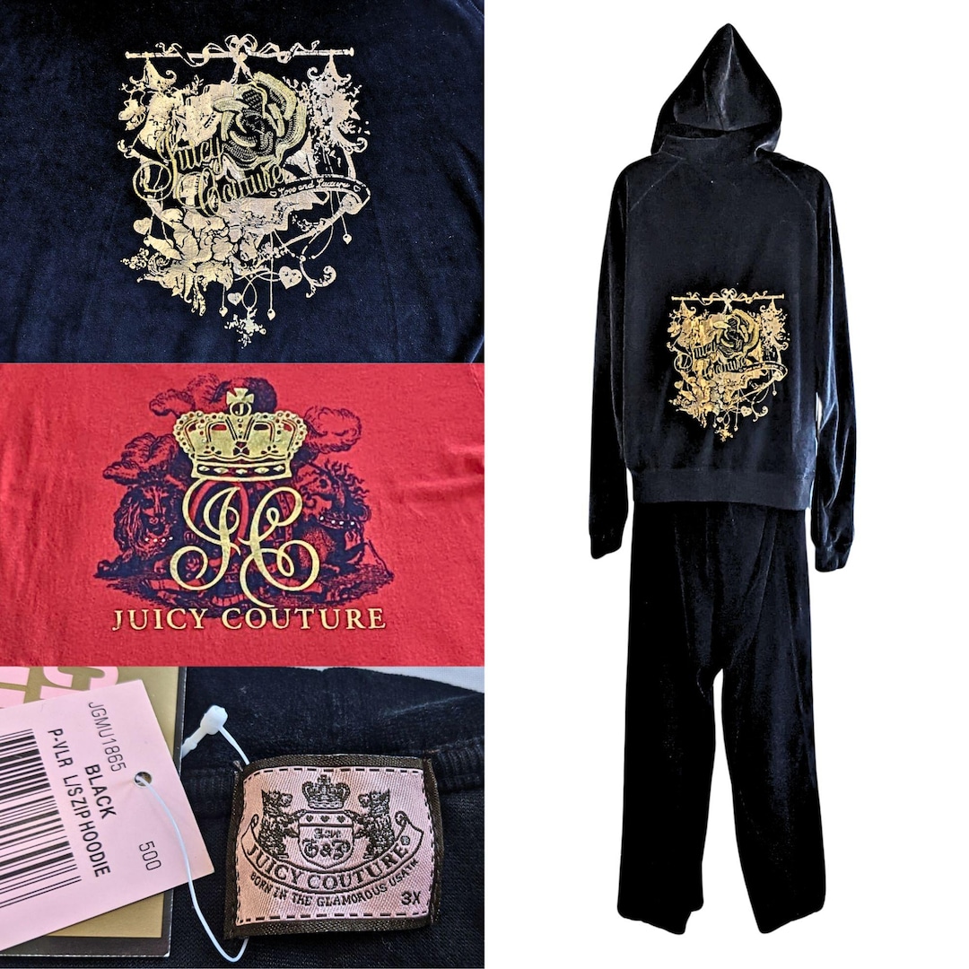 NWT Juicy Couture 0X Plus Black Color Logo Velour Tracksuit