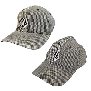 May include: Two black and white checkered baseball caps with a black diamond logo on the front.