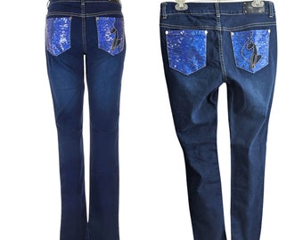 Vintage Y2K BABY PHAT Sequin Embellished Dark Wash Low Rise Straight Jeans Sz 9