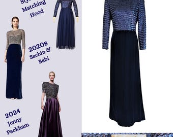 Vintage 60s Country Miss THE SUBURBAN Blue Sequin Velvet Blocked Evening Dress Size