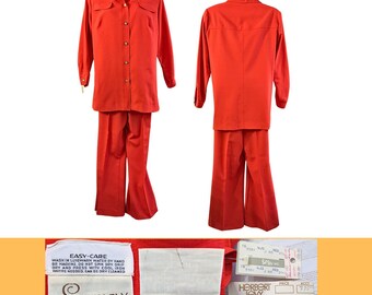 NWT Mint Vtg 1976 HERBERT LEVY Sport Plus Size Tomato Red 2pc Leisure Suit Sz 3X