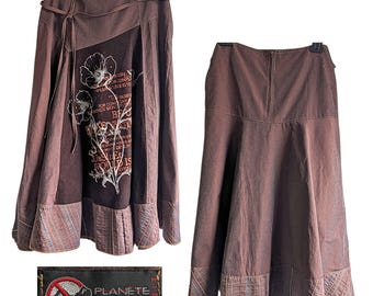 French Steampunk Vtg Y2K PLANETE INTERDITE Skirt Gladys Mixed Media Midi Size S