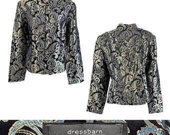 Vintage Y2K DRESSBARN COLLECTION Turquoise Mandarin Jacquard Satin Paisley Blazer Size M