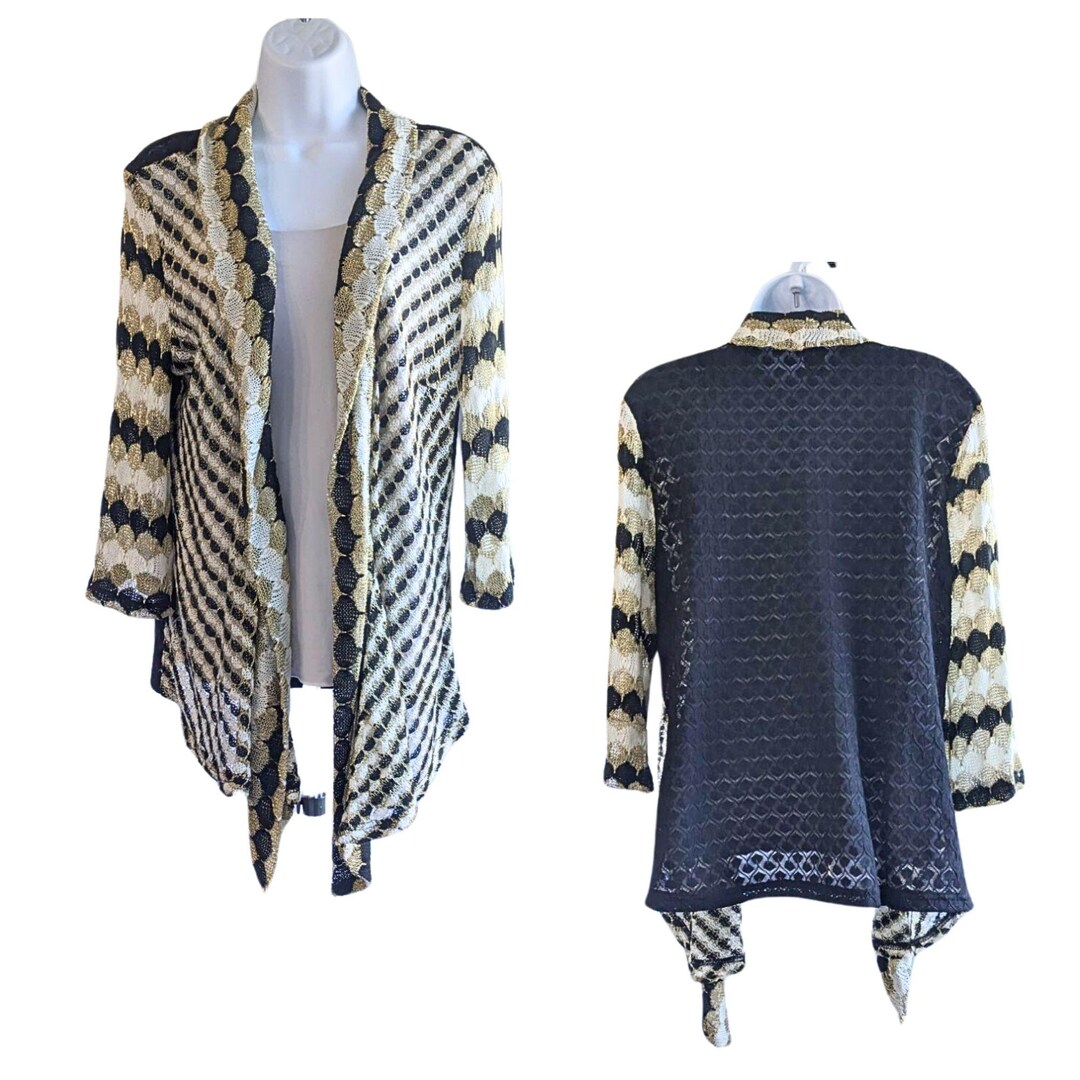 Vintage 90s Mona Leah Couture Metallic Open Knit Semi-sheer