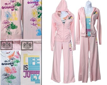 Vtg Y2K JUICY COUTURE Twin 3-pc Matching Pink Floral 2ofaKind Tracksuits Szs S-L
